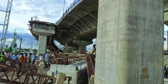 மதுரை: புதிதாக கட்டப்பட்ட மேம்பாலம் இடிந்து விபத்து ! ஒருவர் பலி !