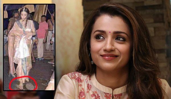 சிவலிங்கம் அருகே காலில் செருப்புடன் நடந்த த்ரிஷா - காவல்நிலையத்தில் புகார் !