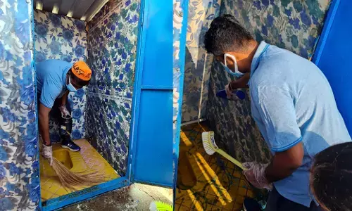 தூய்மை இந்தியா 2.0 விழிப்புணர்வு: கழிவறைகளை சுத்தம் செய்த பா.ஜ.க. தலைவர் அண்ணாலை!