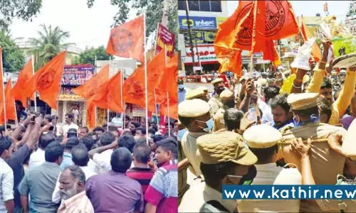 மதம் மாற்ற முயன்றவர்களை கைது செய்யாமல் எதிர்த்தவரை கைது செய்த காவல்துறை - இந்து முன்னணி போராட்டம்!