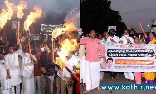 பிரதமர் பாதுகாப்பில் அலட்சியம்: காங்கிரஸை கண்டித்து தீ பந்தம் ஏந்தி கண்டன ஆர்ப்பாட்டம்!