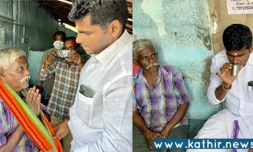 கிளைத் தலைவர் நடத்திவரும் சிறிய கடையில் டீ குடித்த பா.ஜ.க. தலைவர் அண்ணாமலை!