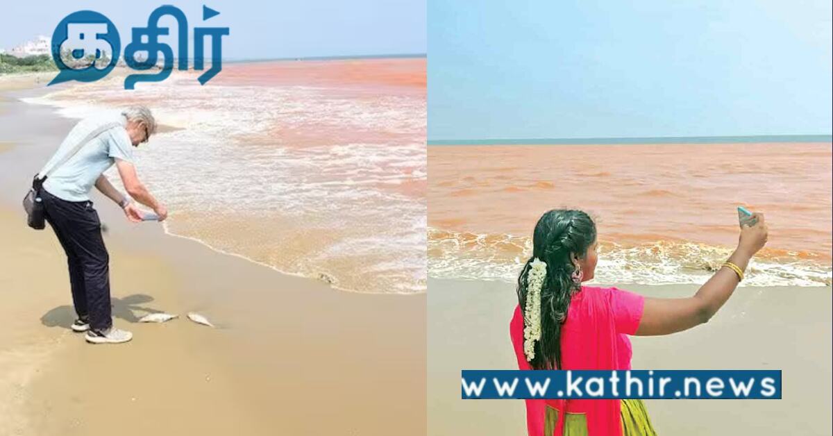 புதுச்சேரியில் நிறம் மாறிய கடல்.. சுற்றுலாப் பயணிகள் அதிர்ச்சி..