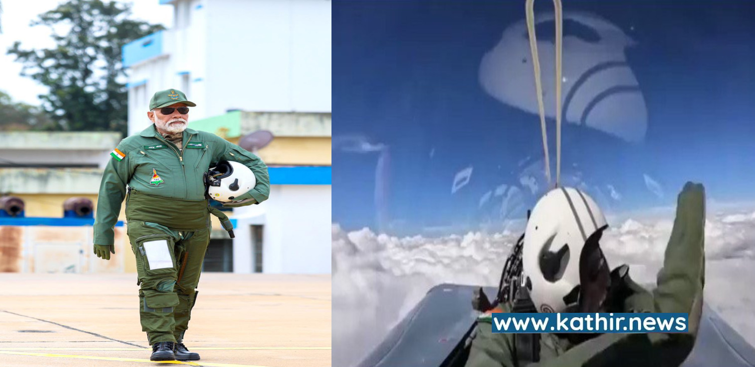 போர் விமானத்தில் பறக்கும் போது பிரதமர் மோடி வானை  நோக்கி கை அசைத்ததாக பரவும் பொய்!